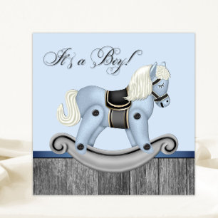 Schwarzes und Blaues Schaukelpferd Baby Shower Einladung