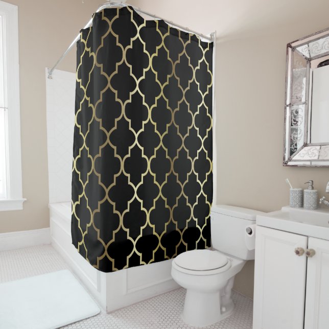 Schwarzes und Farbe GoldQuatrefoil Muster-| DIY Duschvorhang (Beispiel)