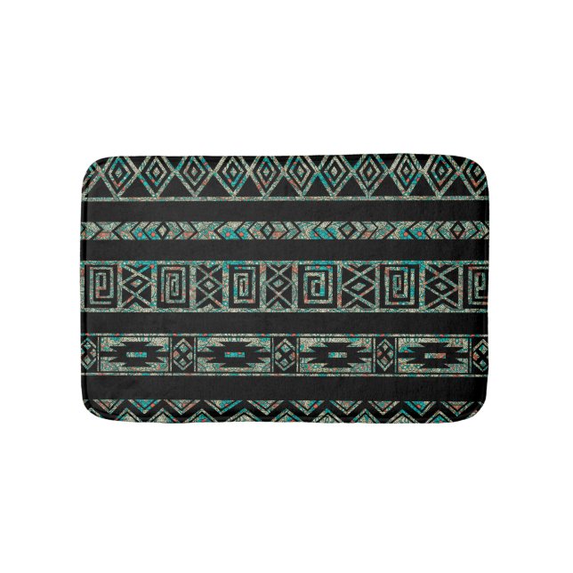 Schwarzes und farbiges Tribal Geometrisches Muster Badematte (Vorderseite)
