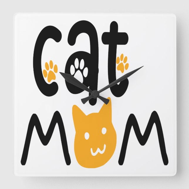 SCHWARZES UND GELBE CAT-MAMA-SPRICHWORT QUADRATISCHE WANDUHR (Vorderseite)