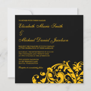 Schwarzes und Gold blühen Strudel-Hochzeit Einladung