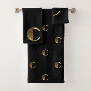 Schwarzes und Gold des Monogramm-C schauen Badhandtuch Set