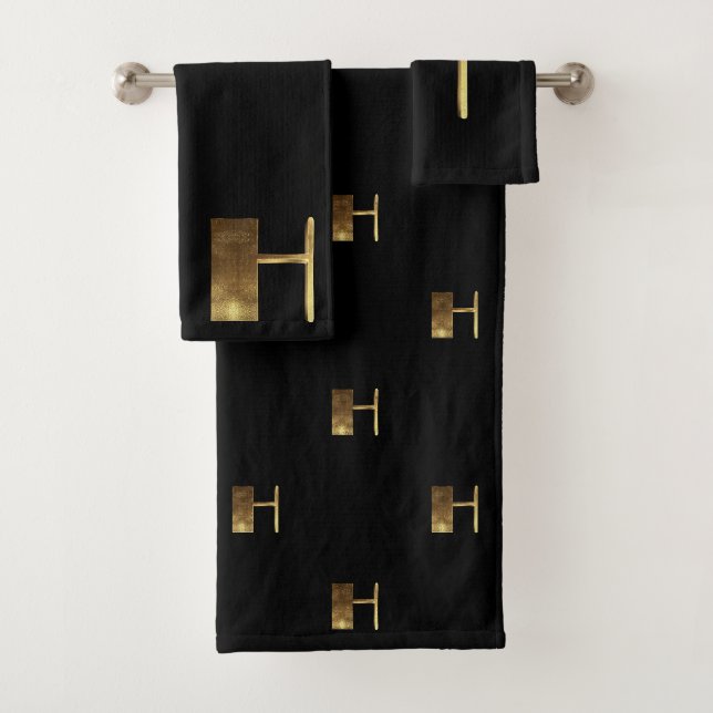 Schwarzes und Gold des Monogramm-H schauen Badhandtuch Set (Insitu)