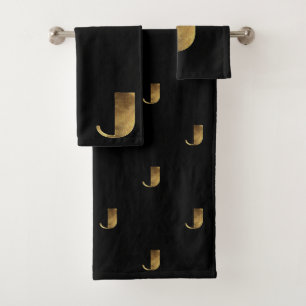 Schwarzes und Gold des Monogramm-J schauen Badhandtuch Set