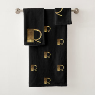 Schwarzes und Gold des Monogramm-R schauen Badhandtuch Set