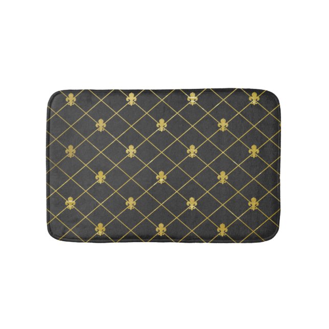 Schwarzes und Gold. Fleur De Lis. Badematte (Vorderseite)