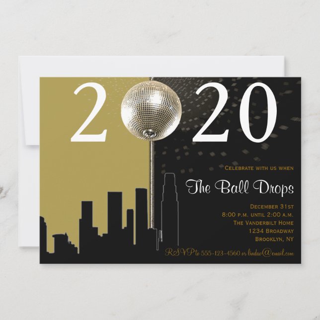 Schwarzes und Goldball-Silvester-Party Einladung (Vorderseite)