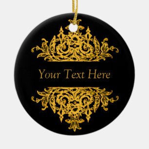 Schwarzes und Goldbarocke Weihnachtsverzierung Keramik Ornament