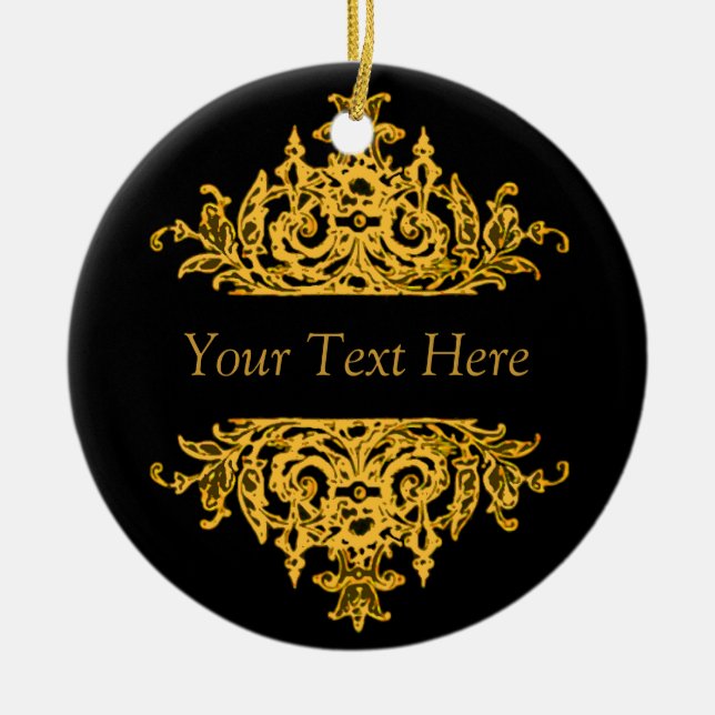 Schwarzes und Goldbarocke Weihnachtsverzierung Keramik Ornament (Vorne)