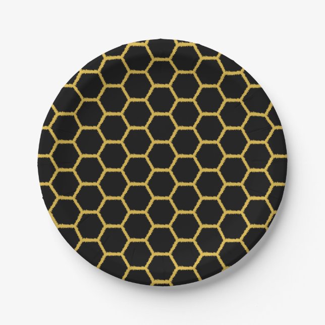 Schwarzes und Goldbienenwaben Pappteller (Vorderseite)