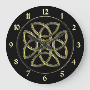 Schwarzes und GoldCeltic Dara Schild-Knoten-Uhr Große Wanduhr