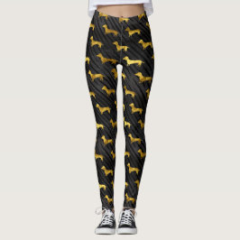 Schwarzes und GoldDackel-Muster Leggings