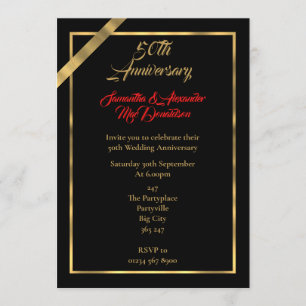 Schwarzes und goldenes 50. Hochzeitstag-Jubiläum Einladung