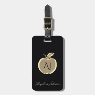 Schwarzes und goldenes Apfel-Glamour-Monogramm-Rüc Gepäckanhänger