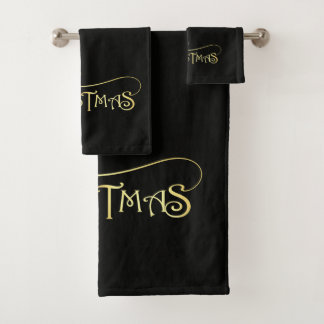 Schwarzes und goldenes Badehandtuch-Set „Frohe Wei Badhandtuch Set