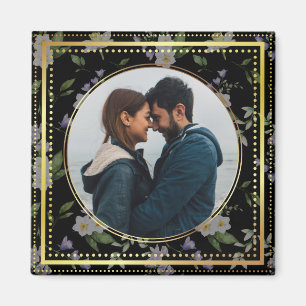 Schwarzes und goldenes Blumenhochzeitsgeschenk Magnet