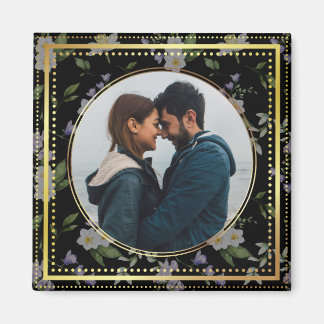 Schwarzes und goldenes Blumenhochzeitsgeschenk Magnet