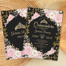 Schwarzes und goldenes Erröten Rosa Quinceañera Sc