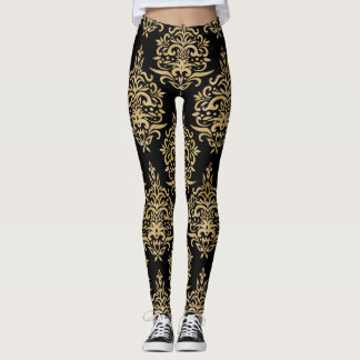 Schwarzes und goldenes festliches Damast Leggings