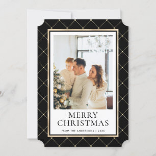 Schwarzes und goldenes Foto Frohe Weihnachtskarte Feiertagskarte