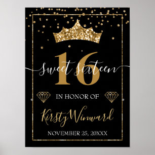Schwarzes und goldenes Glitter-Diamant-Confetti un Poster