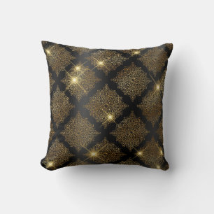 Schwarzes und goldenes Glitter-Glam-Filigranmuster Kissen