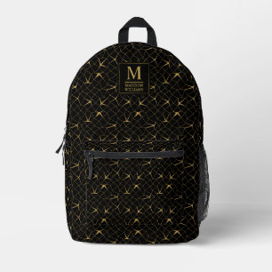 Schwarzes und goldenes Glitter-Luxus-Geometrie-Mus Bedruckter Rucksack