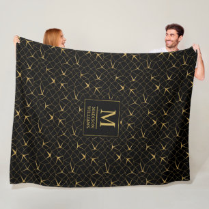 Schwarzes und goldenes Glitter-Luxus-Geometrie-Mus Fleecedecke