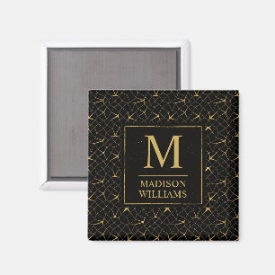Schwarzes und goldenes Glitter-Luxus-Geometrie-Mus Magnet