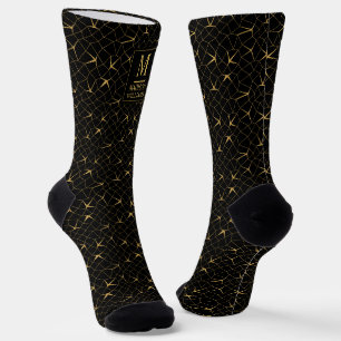 Schwarzes und goldenes Glitter-Luxus-Geometrie-Mus Socken