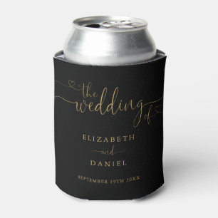 Schwarzes und goldenes Herz-Schrift Hochzeit Dosenkühler