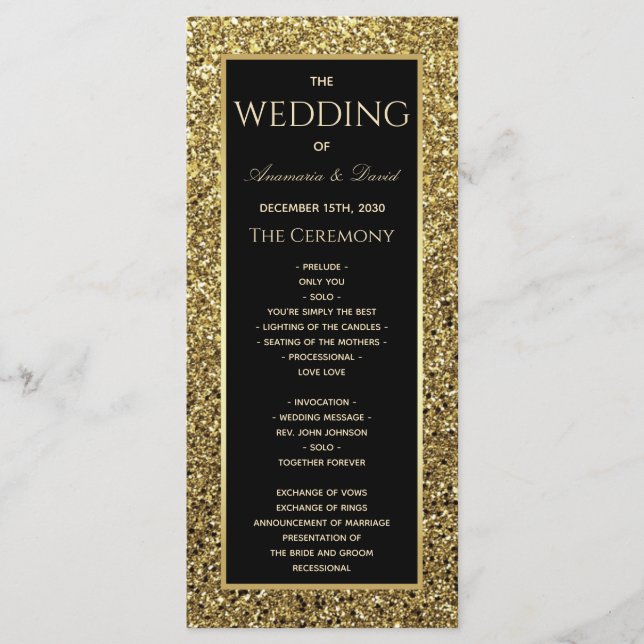 Schwarzes und goldenes Hochzeitsprogramm Programm (Vorderseite)