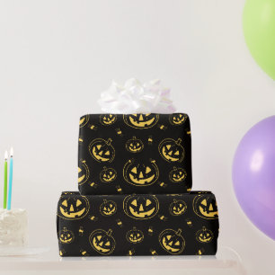 Schwarzes und goldenes Jack-O' Lanterns Schwarzes Geschenkpapier