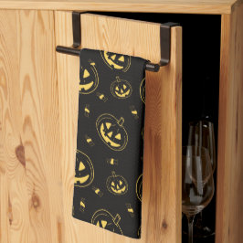 Schwarzes und goldenes Jack-O' Lanterns Schwarzes Geschirrtuch
