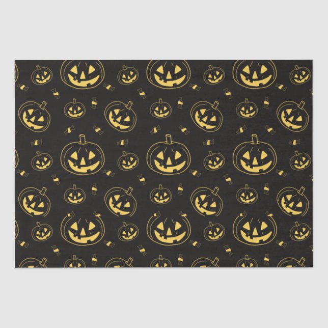 Schwarzes und goldenes Jack-O' Lanterns Schwarzes  Seidenpapier (Vorderseite)