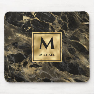 Schwarzes und goldenes Marmor-Monogramm Eleganter  Mousepad