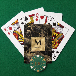 Schwarzes und goldenes Marmor-Monogramm Eleganter Spielkarten