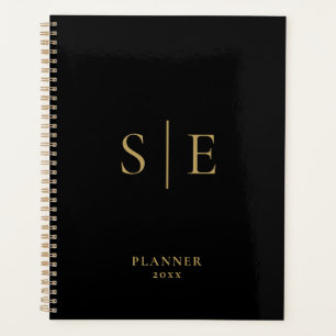 Schwarzes und goldenes minimalistisches Monogramm Planer