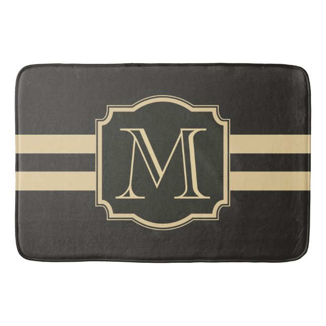 Schwarzes und goldenes Monogramm Badematte (Vorderseite)