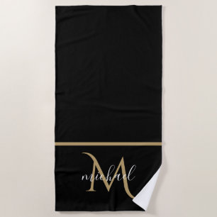 Schwarzes und goldenes Monogramm Eleganz Luxus  Strandtuch