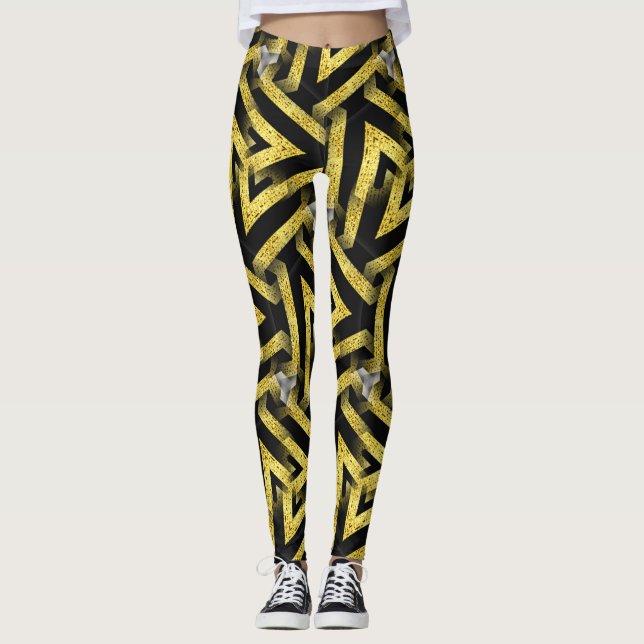 Schwarzes und goldenes Muster - Leggings, die mit  Leggings (Vorderseite)
