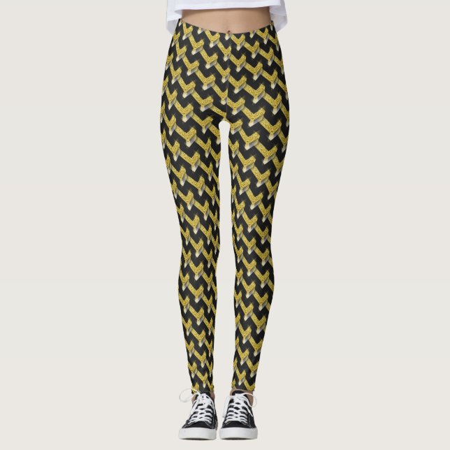 Schwarzes und goldenes Muster - Leggings mit Uniqu (Vorderseite)