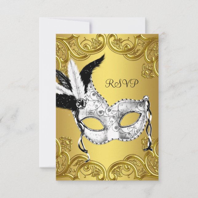 Schwarzes und goldenes Party-UAWG RSVP Karte (Vorderseite)
