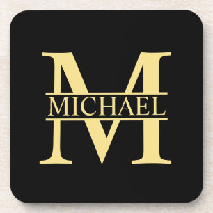 Schwarzes und goldenes personalisiertes Monogramm  Getränkeuntersetzer
