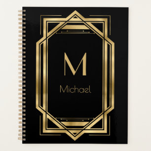 Schwarzes und goldenes personalisiertes Monogramm Planer