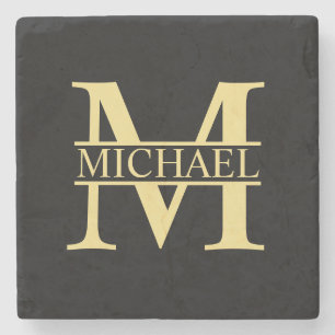 Schwarzes und goldenes personalisiertes Monogramm  Steinuntersetzer