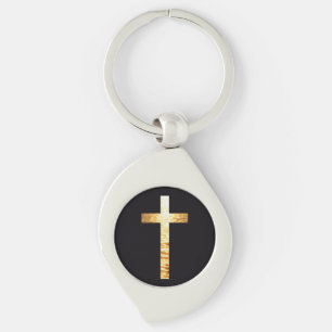 Schwarzes und goldenes, schlichtes Kreuz Metall-Sc Schlüsselanhänger