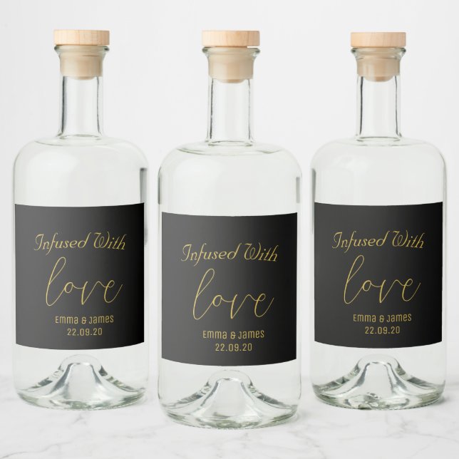 Schwarzes und goldenes Skript mit Liebe Monogram i Alkoholflaschenetikett (Flaschen)