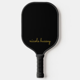 Schwarzes und goldenes Skript Stylisches modern Pickleball Schläger