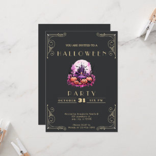 Schwarzes und goldenes Spuk Schloss Halloween Einladung